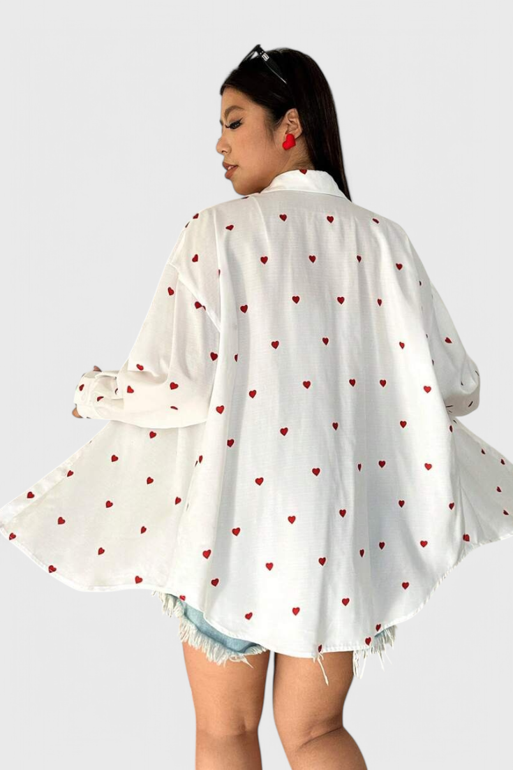 Rhiannon - Blusa de Algodón Bordada con Corazones