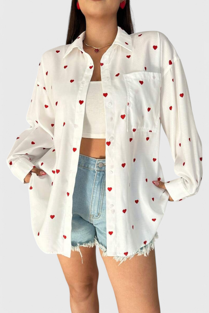 Rhiannon - Blusa de Algodón Bordada con Corazones