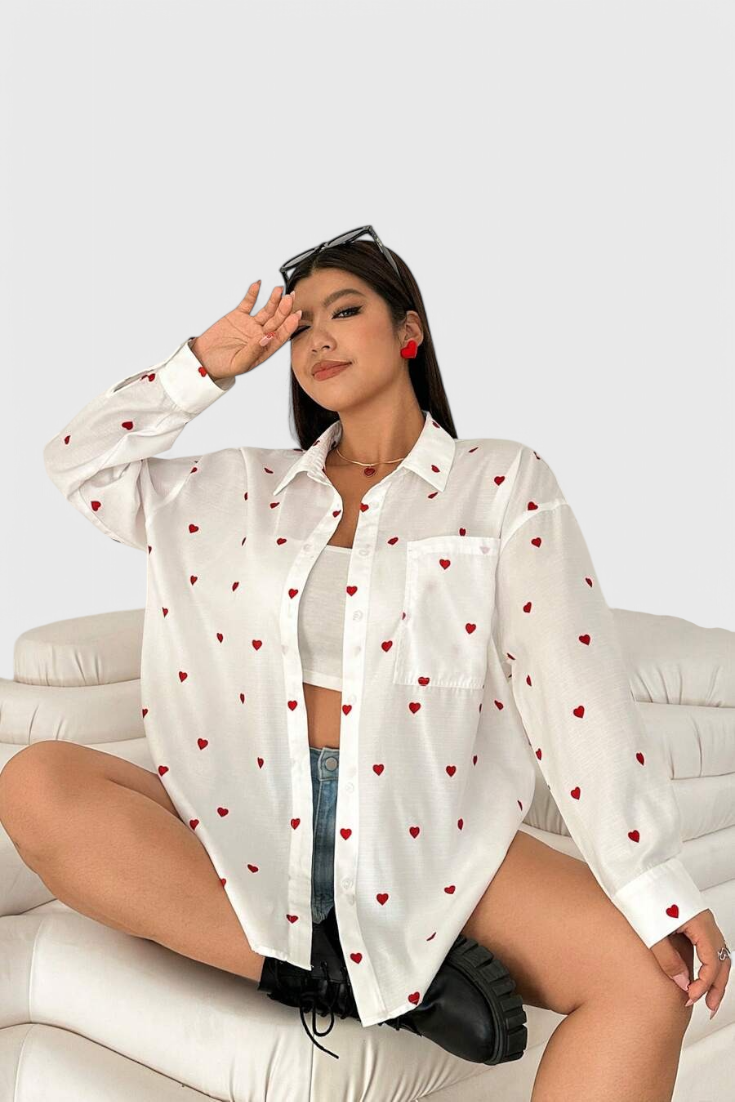 Rhiannon - Blusa de Algodón Bordada con Corazones