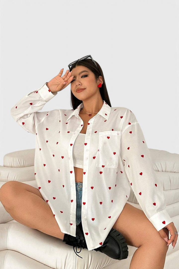 Rhiannon - Blusa de Algodón Bordada con Corazones