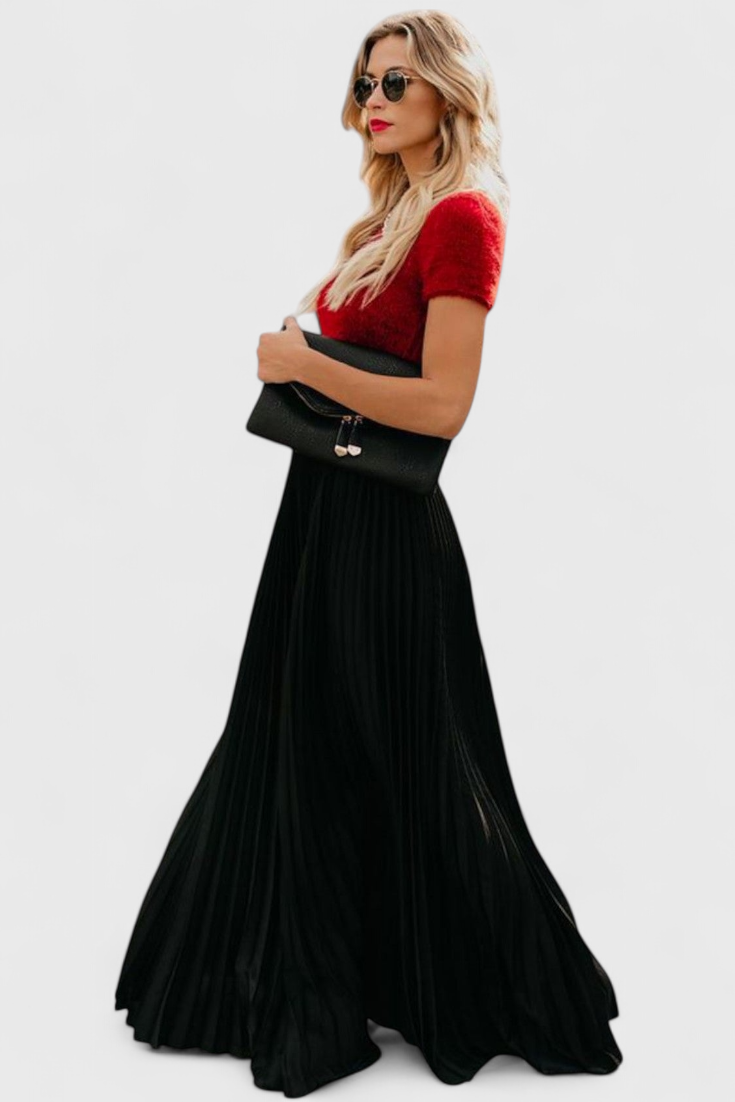 Mila | Falda Larga Plisada de Talle Alto