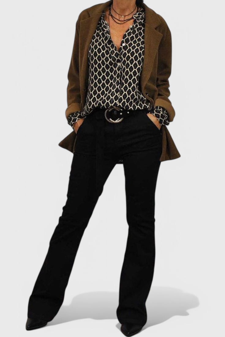 Jemima - Blusa de Botones con Estampado Geométrico