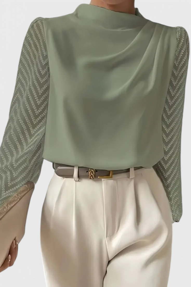 Zaraa - Blusa Elegante de Manga Transparente