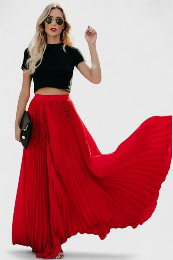 Mila | Falda Larga Plisada de Talle Alto