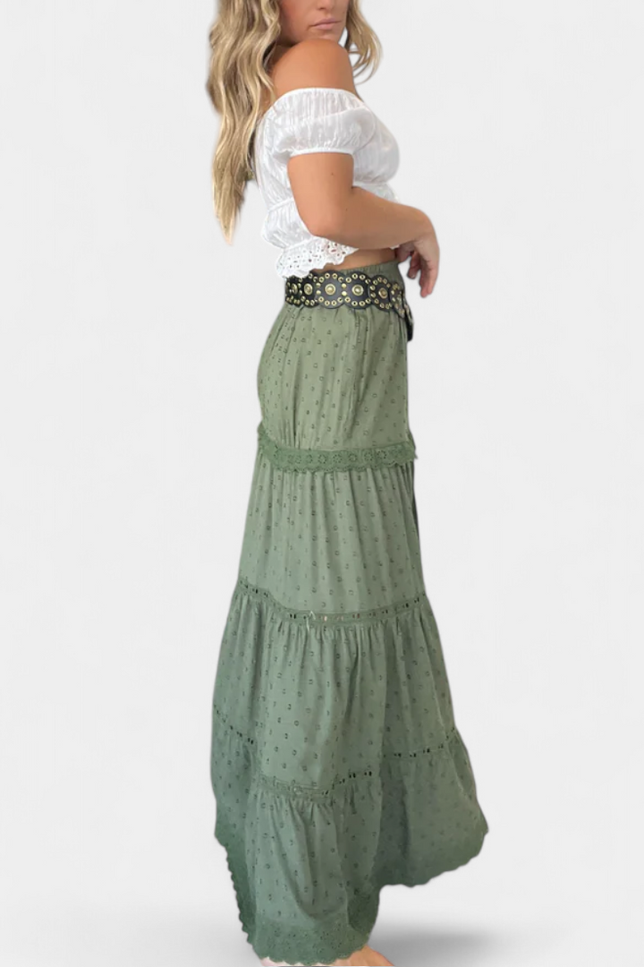 Dola | Falda Maxi Boho con Encaje y Abertura Frontal