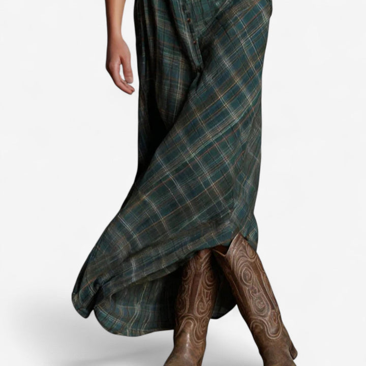 Estela – Vestido Maxi a Cuadros de Sofisticación Sin Esfuerzo