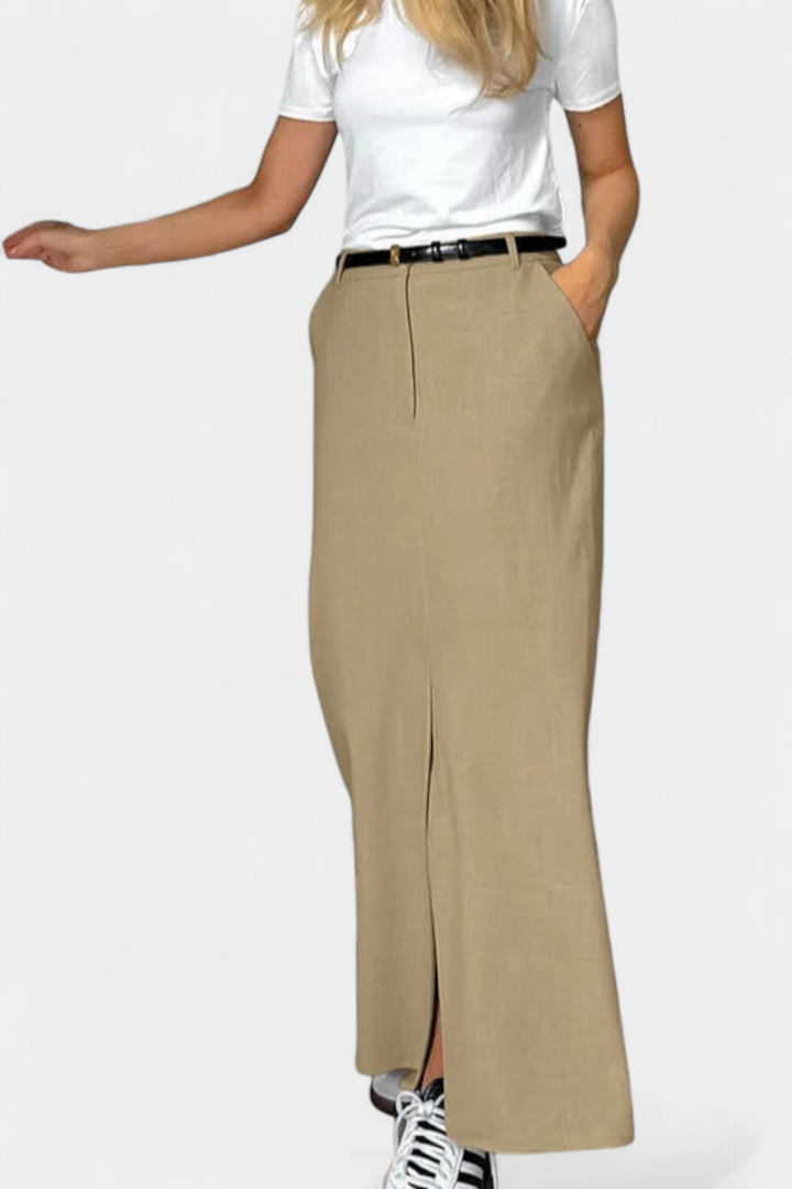 Amani | Falda Larga de Cintura Alta con Abertura Frontal y Corte Recto