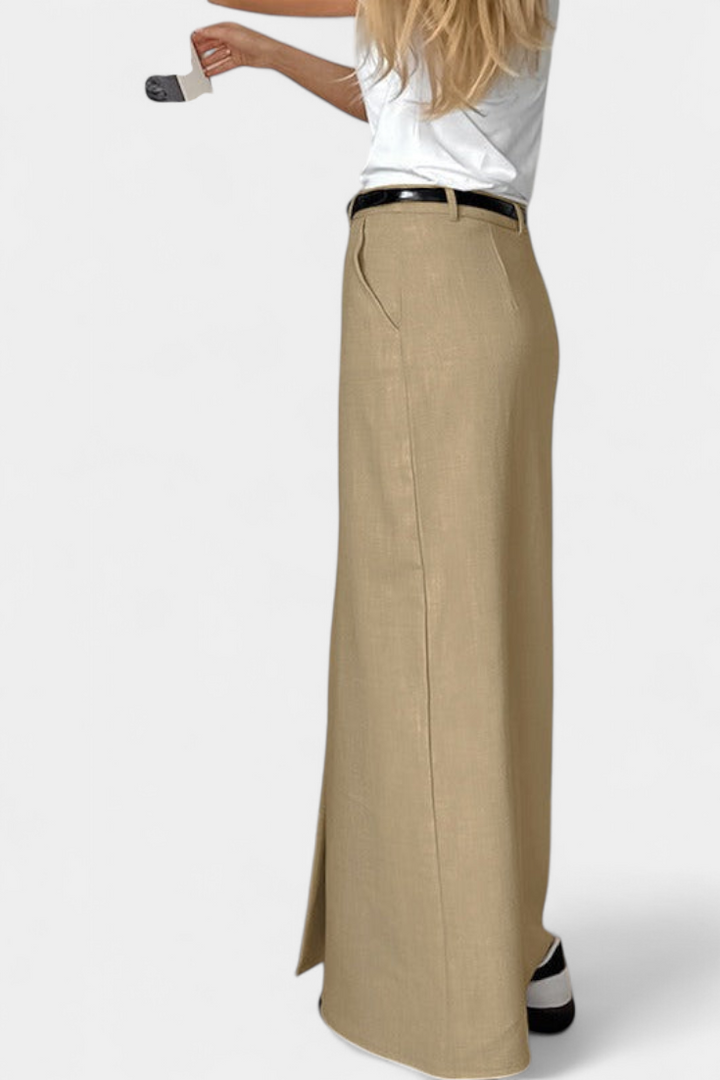 Amani | Falda Larga de Cintura Alta con Abertura Frontal y Corte Recto